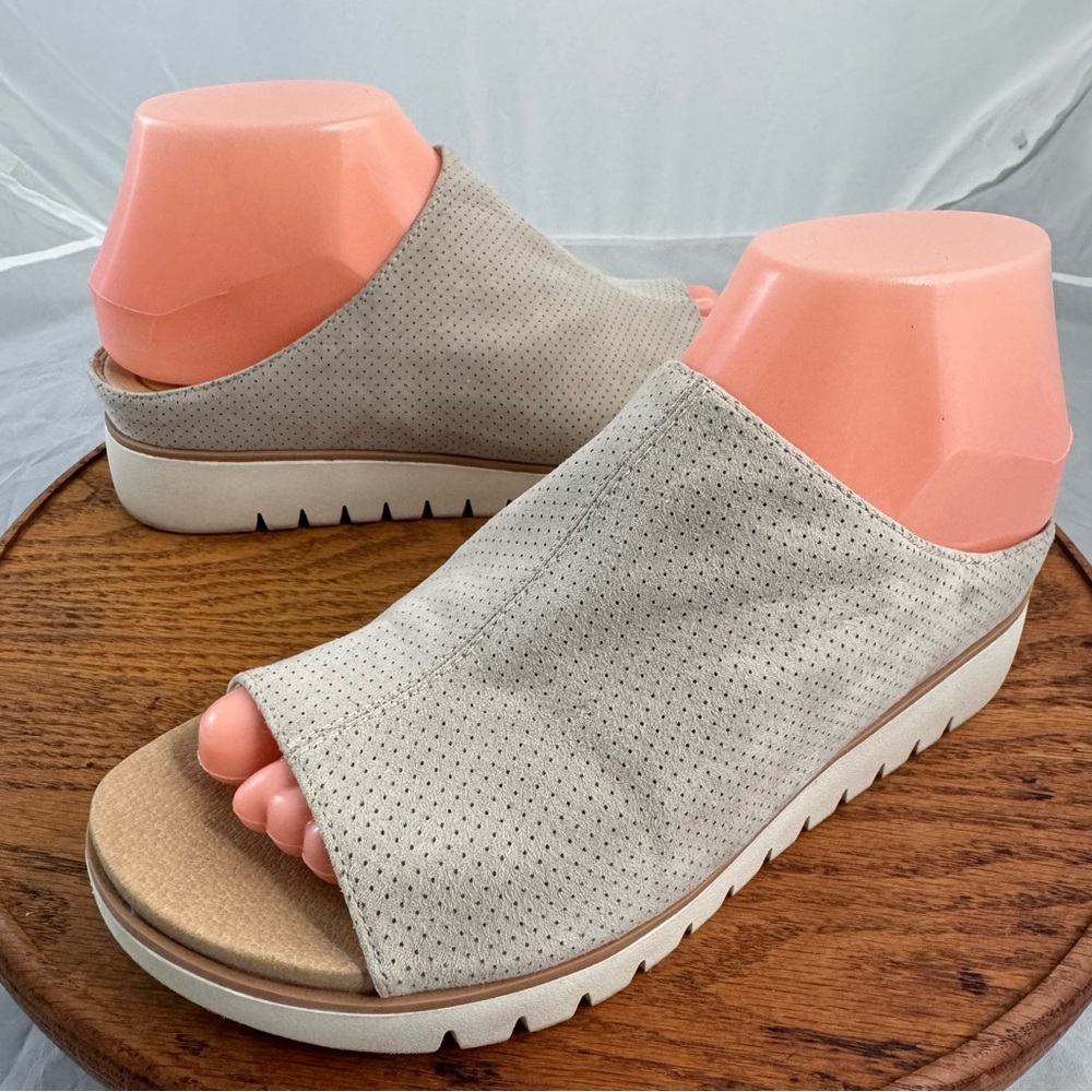Dr Scholls Sandals Womens 7M Open Toe Wedge Heels Tan Slip On